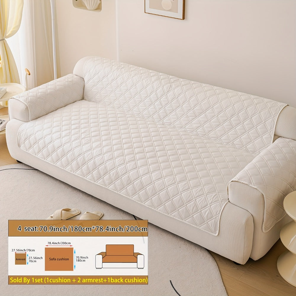 Sofa Cover Three-Piece Soundwave Embossed Set with Sofa Panel, Two Armrest Covers and Backing Mat