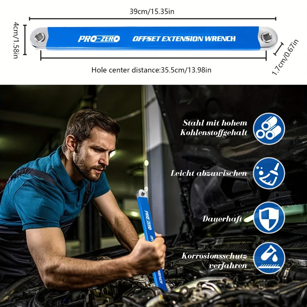 Ratchet Wrench 2-in-1 Offset Extension with 1/4" 3/8" 1/2" Square Head Adapters, 180-Degree Rotation High Torque Non-Slip Handle