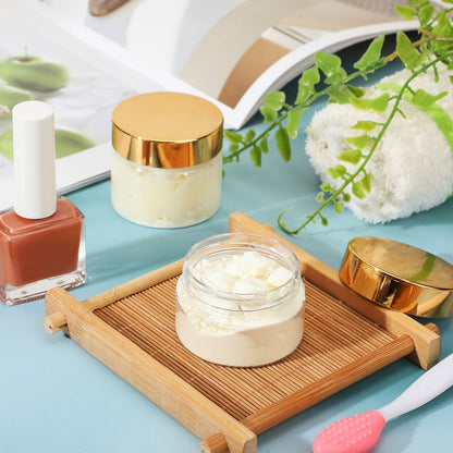 Wide Mouth Plastic Jars with Lids 2oz 100 Pack Clear Cosmetic Containers with Golden Flip Top Lid for Lotion Cream Body Butter Lip Balm