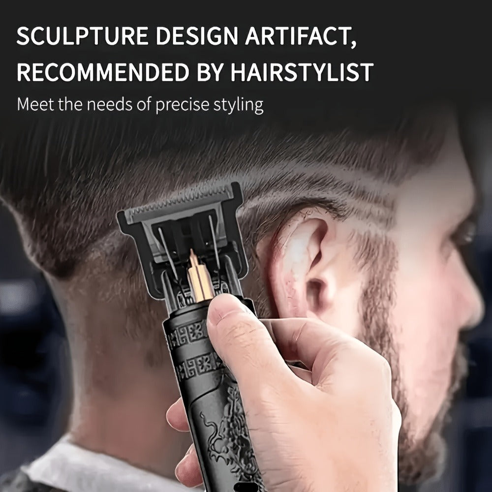 Hair Clipper Cordless USB-Rechargeable Set with Adjustable Blade, Four Guide Combs and Three Style Options
