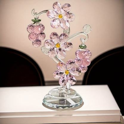 Pink Crystal Tree Statue Ornament – Romantic Crystal Flower Sculpture with Rotatable Base, Elegant Home Decor Gift for Valentine's Day