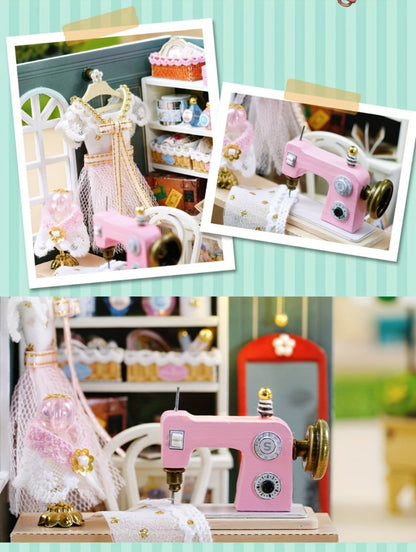 DIY Miniature Shop Dollhouse Kit with Dust Cover, Wooden Mini Store Assembly Set, 4 Themes Sakura Noodles Candy Atelier Coffee