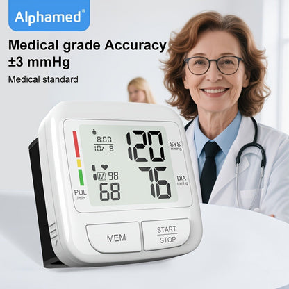 Blood Pressure Monitor Upper Arm Wrist Digital BP Machine LCD Backlit Display 2x90 Memory for Entryways, Bedrooms and Living Spaces