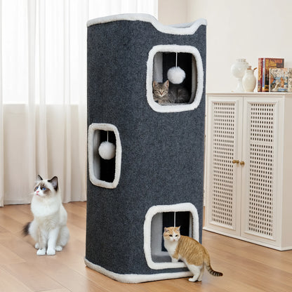 Cat Tree Tower Multi-Level Foldable Cat Condo for Indoor Cats – Scratch-Resistant Carpet, Hanging Bell Ball, Cozy Top Bed