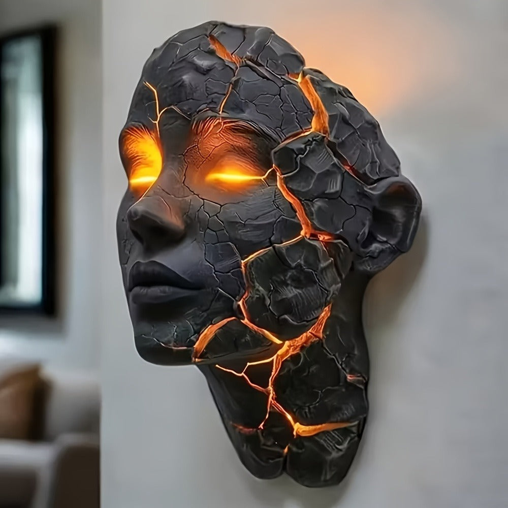 3D Wall Lamp Shattered LED Night Light Broken Face Moving Effect, Gothic Plug-In Wall Decor Light for Bedroom
