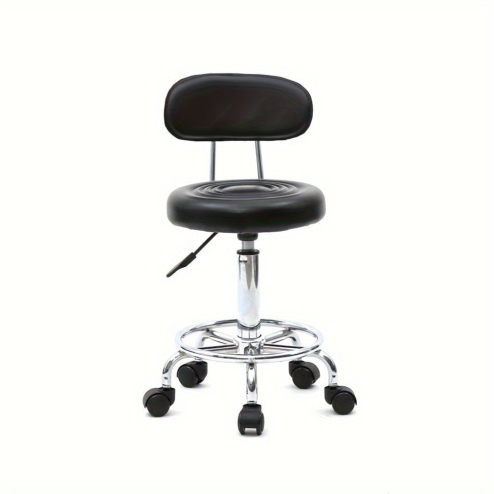 Cushioned Salon Stool with Backrest & Adjustable Height 18.9"-22.8" – Round 360° Swivel Chair for Hair Salon Spa Barbershop Office Home