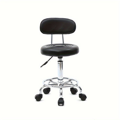 Cushioned Salon Stool with Backrest & Adjustable Height 18.9"-22.8" – Round 360° Swivel Chair for Hair Salon Spa Barbershop Office Home