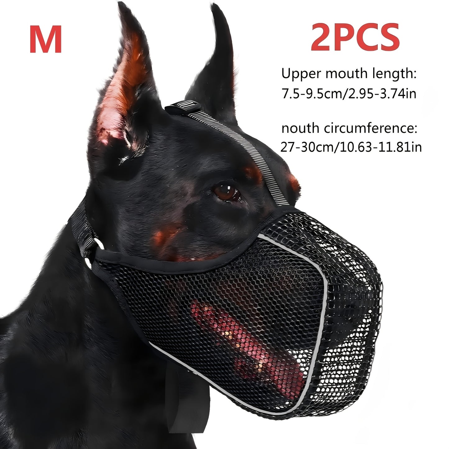 Dog Muzzle Reflective Mesh 2 Pack Anti-Bite Full Coverage with Adjustable Straps, Soft Breathable Polyester Dog Mask for Grooming Vet Visits