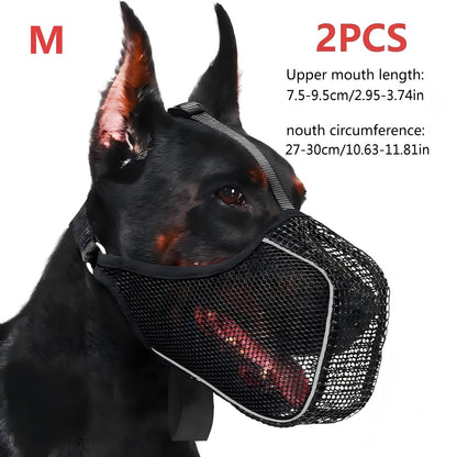 Dog Muzzle Reflective Mesh 2 Pack Anti-Bite Full Coverage with Adjustable Straps, Soft Breathable Polyester Dog Mask for Grooming Vet Visits