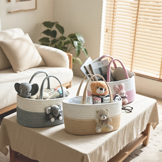 Cute Animal Woven Storage Basket, Decorative Desktop Organizer for Remote Controls, Toys, Stationery & Small Items