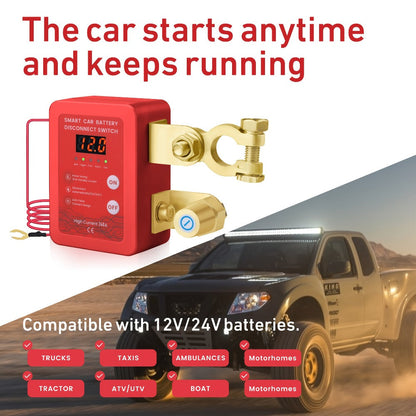 Wireless Battery Kill Switch – 12V/24V 240A Remote Control Cutoff with LED Voltage Indicator, Auto Shutdown