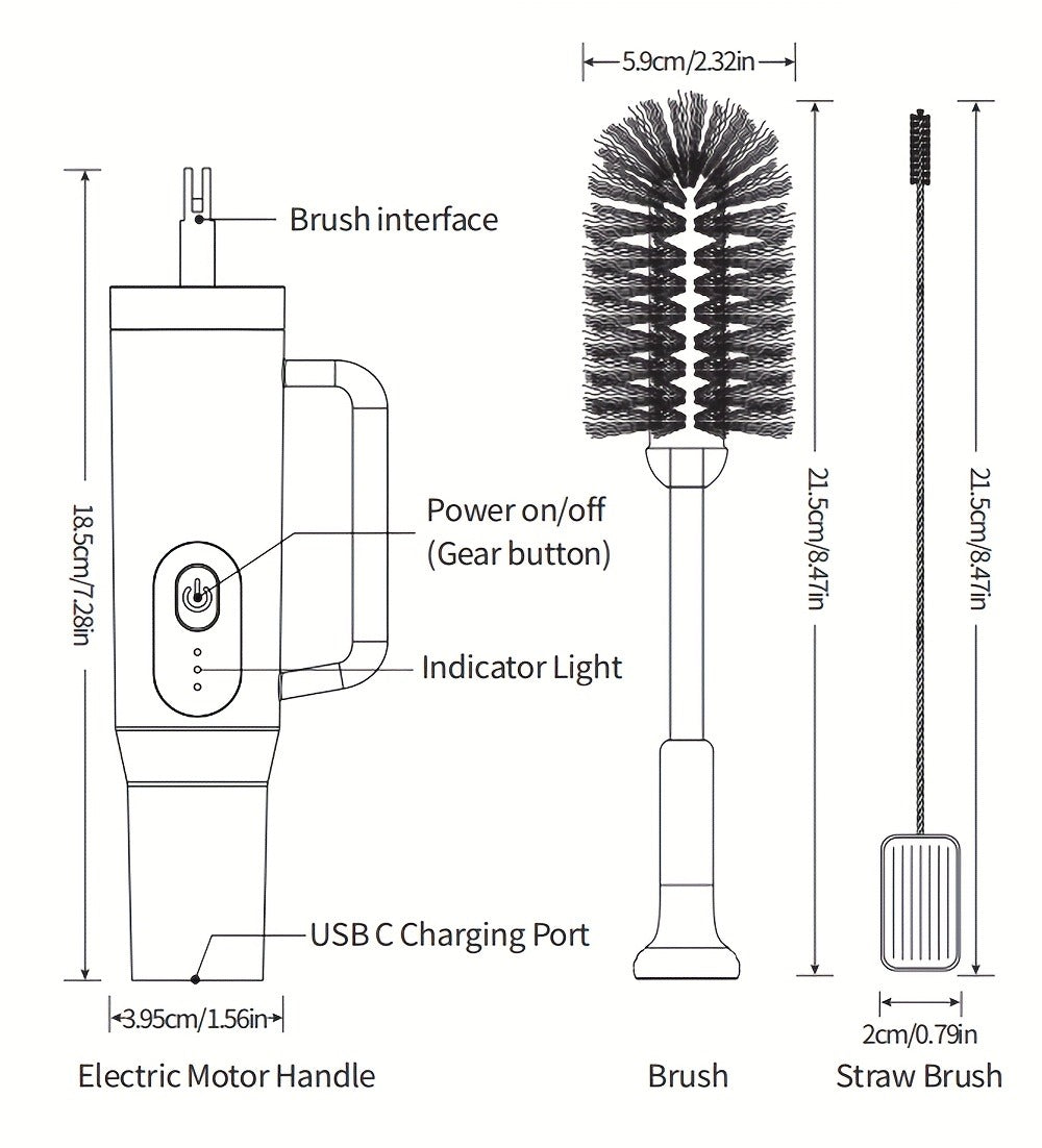 Electric Cup Scrubber Bottle Brush Cleaner, 2-Speed IPX6, Type-C Rechargeable, Deep Cleans 40oz Mugs