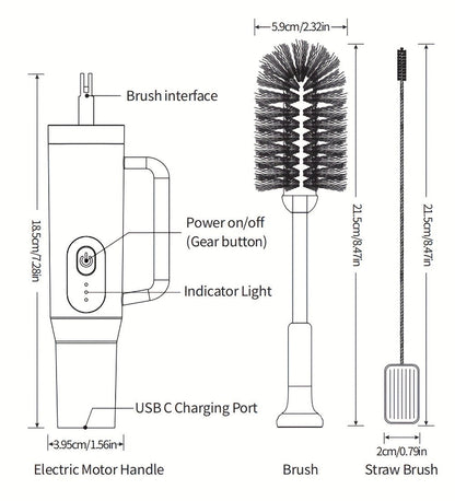 Electric Cup Scrubber Bottle Brush Cleaner, 2-Speed IPX6, Type-C Rechargeable, Deep Cleans 40oz Mugs