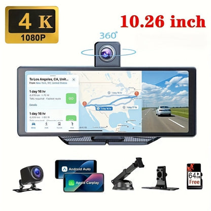 10.26 Inch Car Screen with Wireless CarPlay & Android Auto – Ultra HD Bluetooth Car Monitor, Dual Camera, Reversing Assist, Navigation