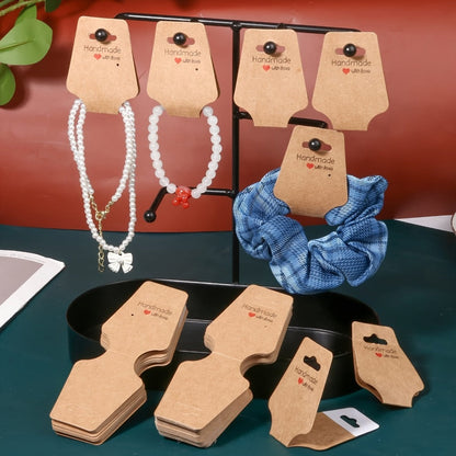 Jewelry Display Cards Wooden Self-Adhesive Kraft Backing | Rounded Corner Hang Tags for Necklaces Bracelets Keychains Boutique Packaging