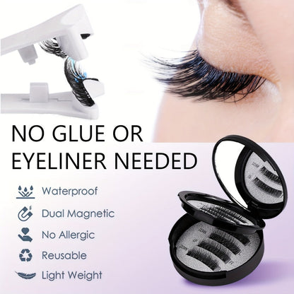 Waterproof 3D Magnetic Lashes 8Pcs Reusable Double Strip False Eyelashes Set with Clips & Glue – Natural Look for Women, Daily Wear