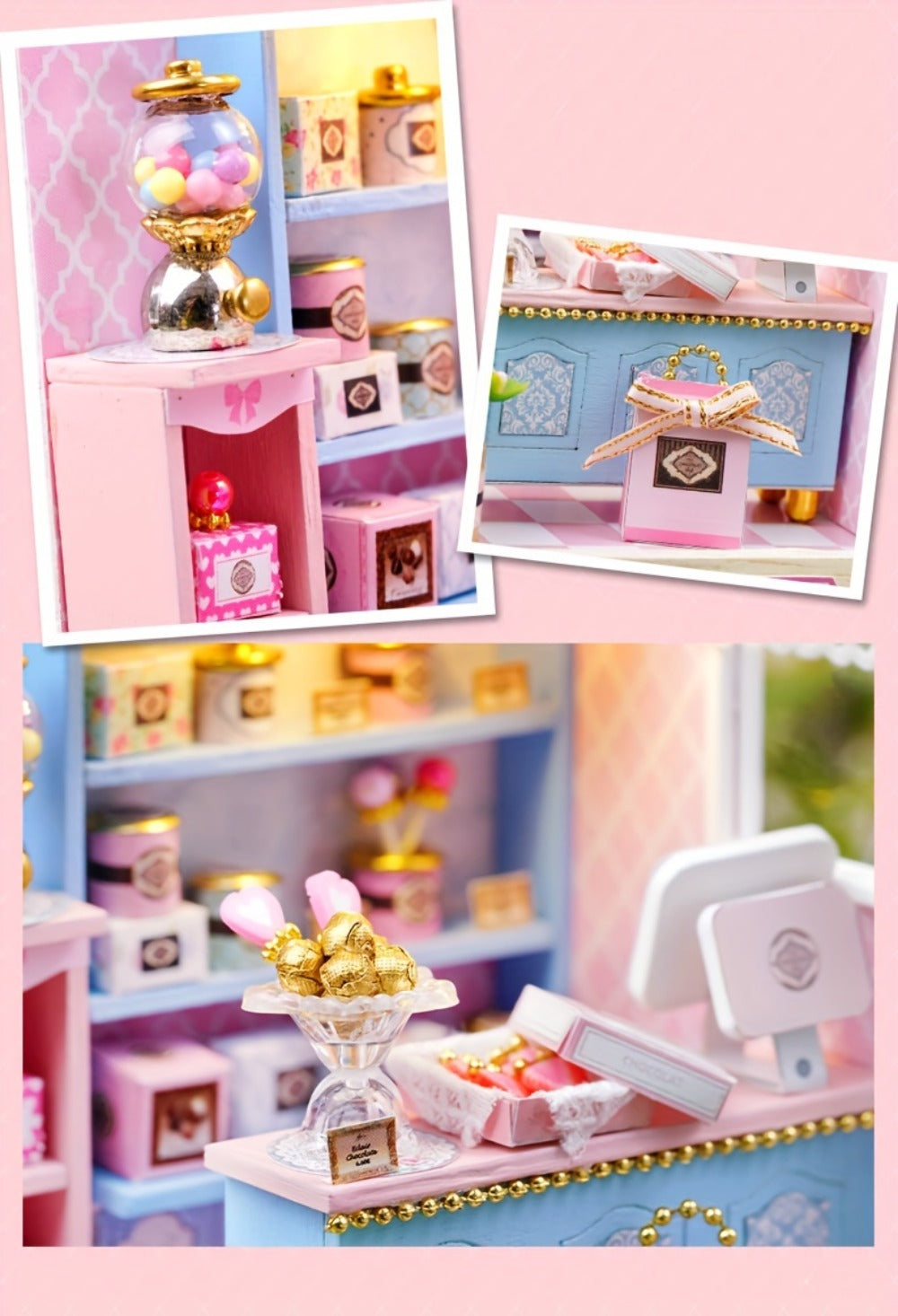 DIY Miniature Shop Dollhouse Kit with Dust Cover, Wooden Mini Store Assembly Set, 4 Themes Sakura Noodles Candy Atelier Coffee