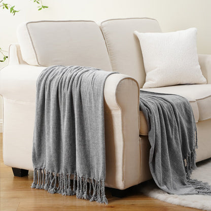 Chenille Fringe Throw Blanket, 180-200gsm Velvety Decorative Throw for Sofa & Couch, Home Decor, 50”×60”