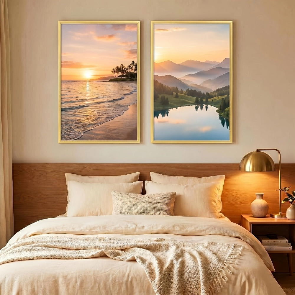 Three-Piece 16 x 24-Inch Poster Frame Set in Black, Golden or Natural Finish for Vertical or Horizontal Walls