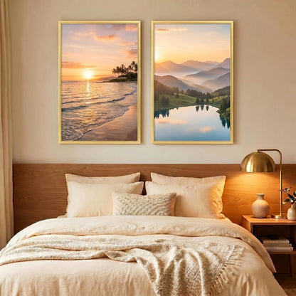 Three-Piece 16 x 24-Inch Poster Frame Set in Black, Golden or Natural Finish for Vertical or Horizontal Walls