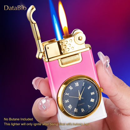 DataBio Quartz-Dial Torch Lighter with Rectangular Body, Dual Flame Outlets and Two Finishes