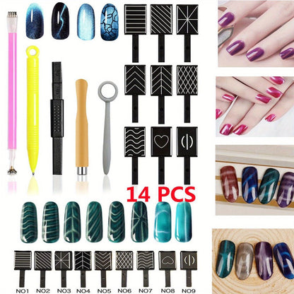 Cat Eye Gel Polish Kit 14Pcs Magnetic UV Nail Polish Set with Magnet Pen, 3D Shimmer Cat Eye Nail Art