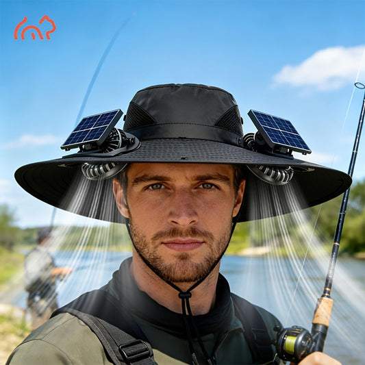 Solar Powered Dual Fan Sun Hat with USB Charging – Adjustable Strap, Breathable Mesh Design, High Airflow, Long Battery Life