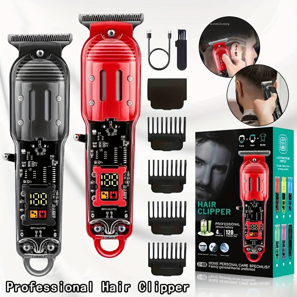 Hair Clippers & Trimmers Transparent LCD Kit with Full-Size Clipper, T-Blade Detailer, Foil Shaver and Type-C Charging