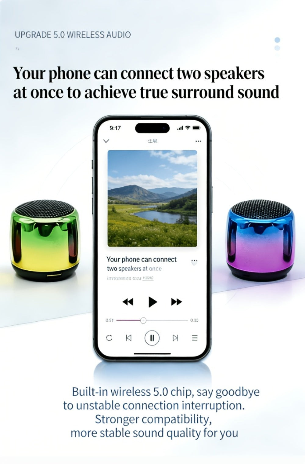 Thumb-Sized Mini Wireless Bluetooth Speaker with Built-In Mic, TWS Pairing, 360° Stereo Surround Sound