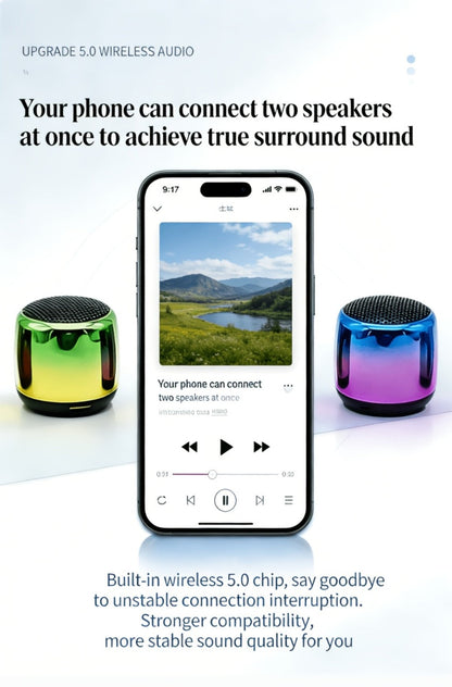 Thumb-Sized Mini Wireless Bluetooth Speaker with Built-In Mic, TWS Pairing, 360° Stereo Surround Sound