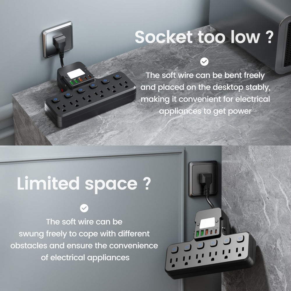 Night Light Wall Outlet Extender 11-in-1 with 6 AC Outlets & 5 USB Ports (3 USB-A & 2 USB-C), Surge Protector Adapter for Home