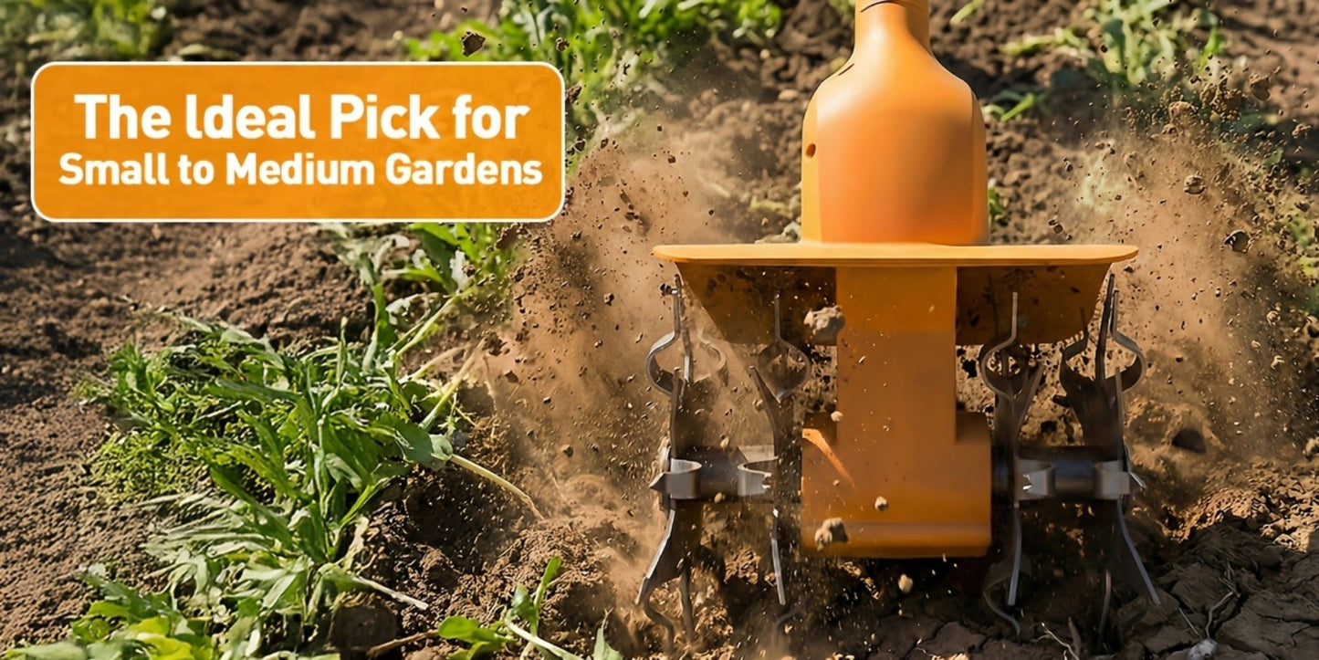 Electric Tiller Cultivator Cordless 20V Battery Powered - 8.6 Inch Tilling Width, Adjustable Handle