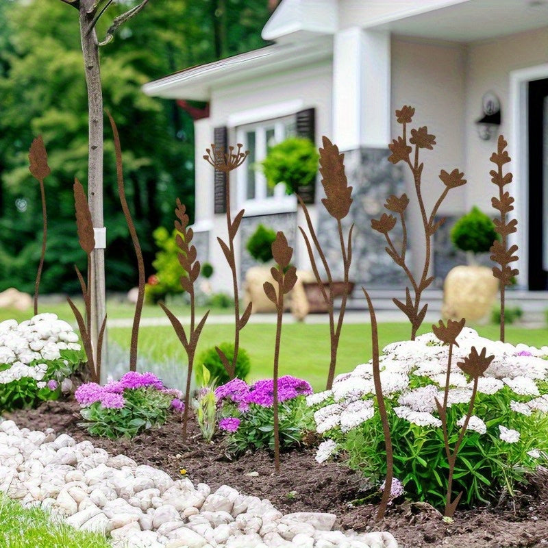 Rustic Metal Wildflower Stems, 12-Piece 30 cm Botanical Set for Vases, Planters and Garden Beds