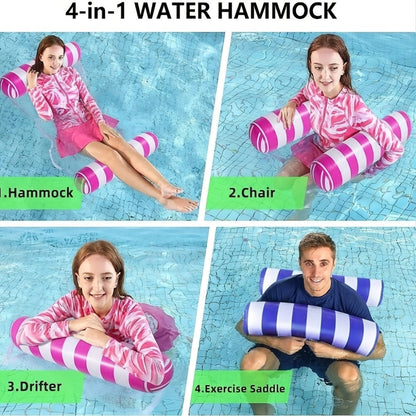 Pool Float Striped Hammock Two-Pack with Mesh Center and Inflatable End Bolsters, 51.18 x 27.56 Inches