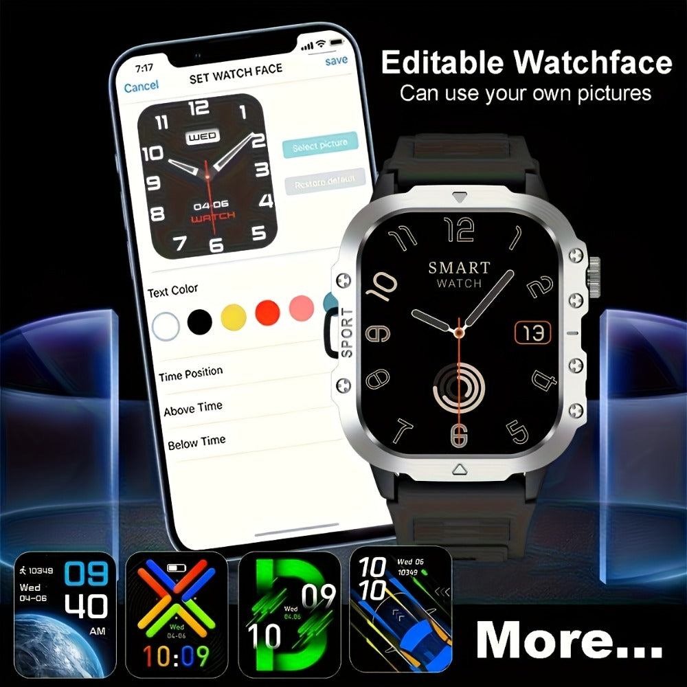 Smartwatch LED Flashlight Outdoor 2.01" Large Screen – Multi-Sport Modes, Rechargeable Battery, Message Alerts, Fitness Tracker – Rugged