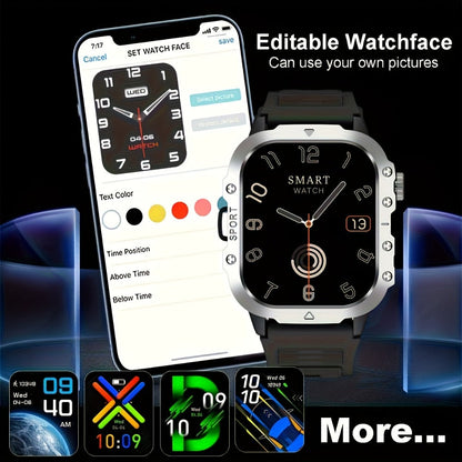 Smartwatch LED Flashlight Outdoor 2.01" Large Screen – Multi-Sport Modes, Rechargeable Battery, Message Alerts, Fitness Tracker – Rugged
