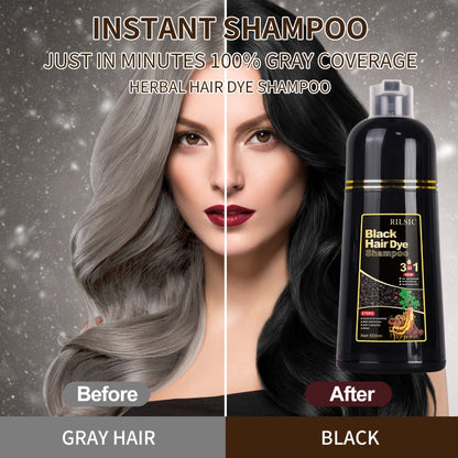Herbal Hair Dye Shampoo 3-in-1 with Plant Squalene 2pcs 16.91oz, Instant Gray Hair Coverage, Natural Color in Minutes
