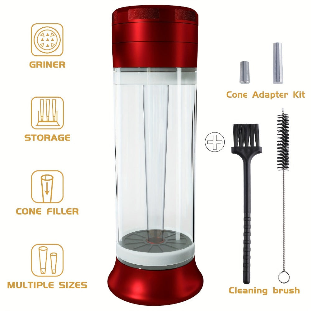 3-in-1 Herb Grinder with Cone Loader & Rolling Machine, Multifunctional Tobacco Grinder Blunt Joint Roller Filling Storage All-in-One