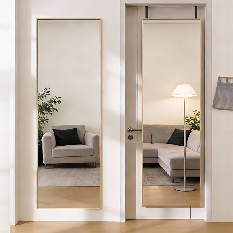 Full Length Mirror 47x14, Over the Door or Wall Mounted Hanging Mirror, Aluminum Alloy Frame, Full Body Dressing Mirror for Bedroom