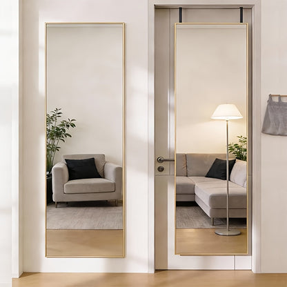 Full Length Mirror 47x14, Over the Door or Wall Mounted Hanging Mirror, Aluminum Alloy Frame, Full Body Dressing Mirror for Bedroom