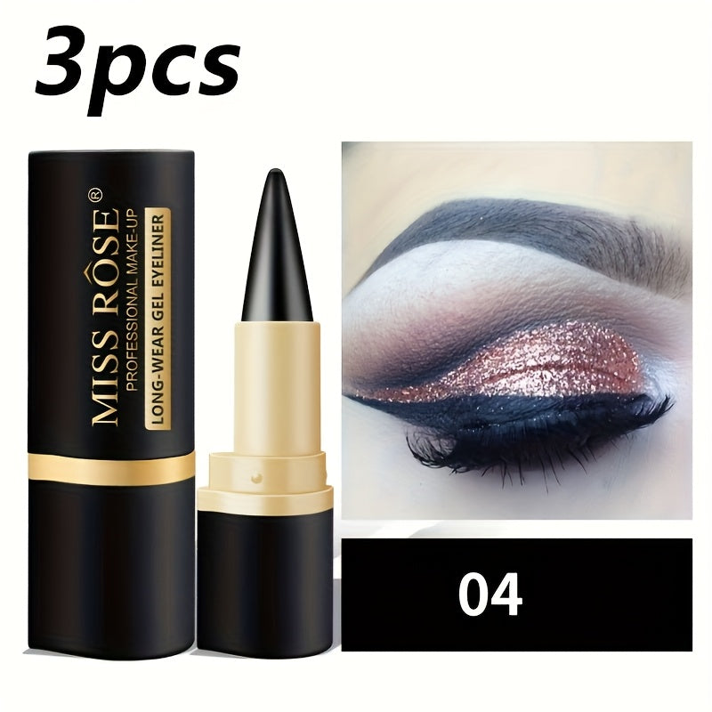 Creamy Gel Eyeliner Pencil Set 3pcs Black Waterproof Sweat-Resistant Smudge-Proof Matte Eye Liner
