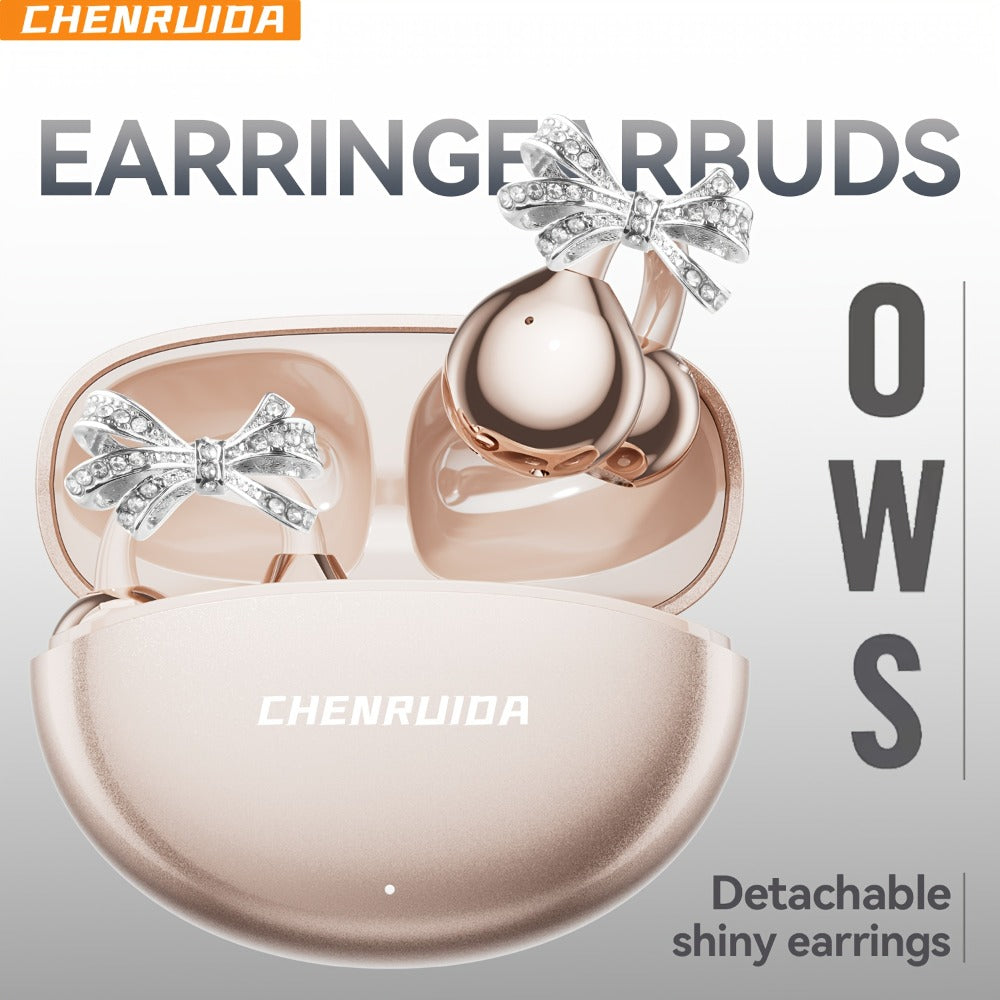 Butterfly Earring Wireless Earphones Open-Ear AI Translation HD Calls Touch Control for Bedside Audio, Alarms and Room Entertainment