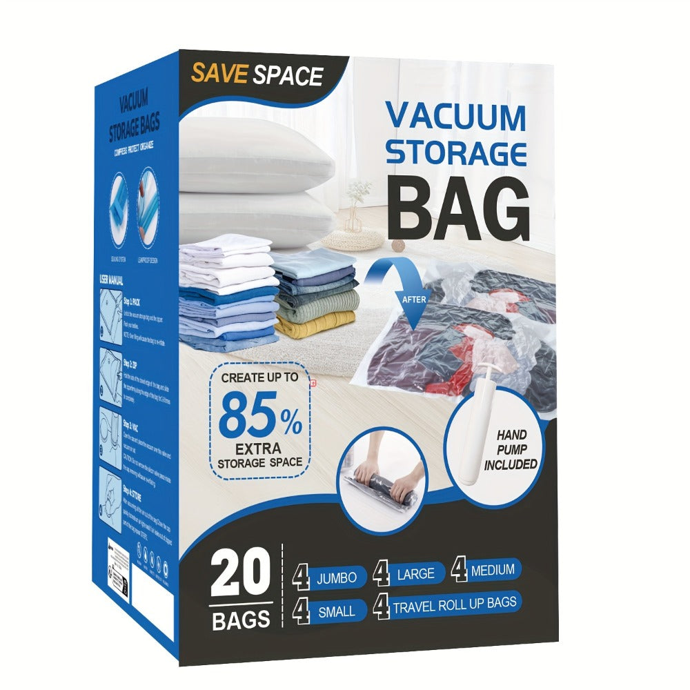 Clear Vacuum Storage Bag Set with Blue Valves and 4-, 8-, 10-, 12-, 20- or 30-Piece Checkout Options