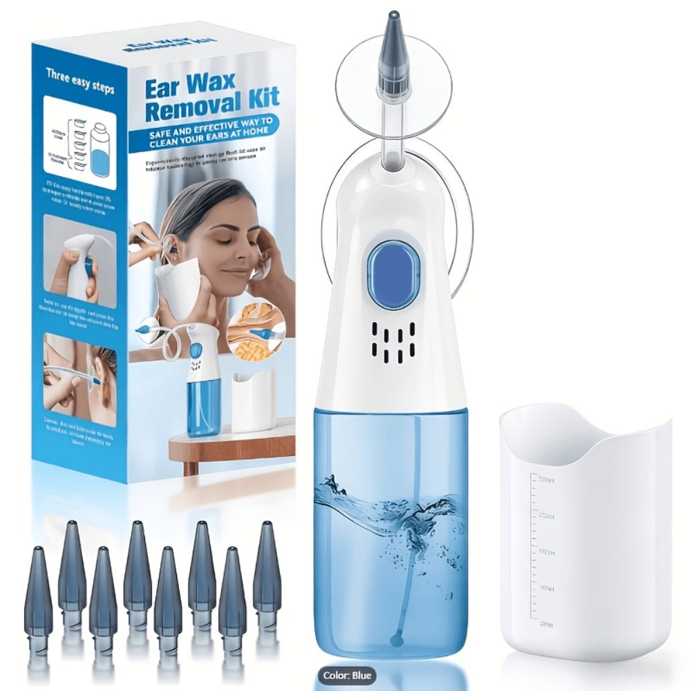 Electric Ear Wax Remover Rechargeable - LED Battery Display, 3 Pressure Levels, Integrated Waste Water Tank
