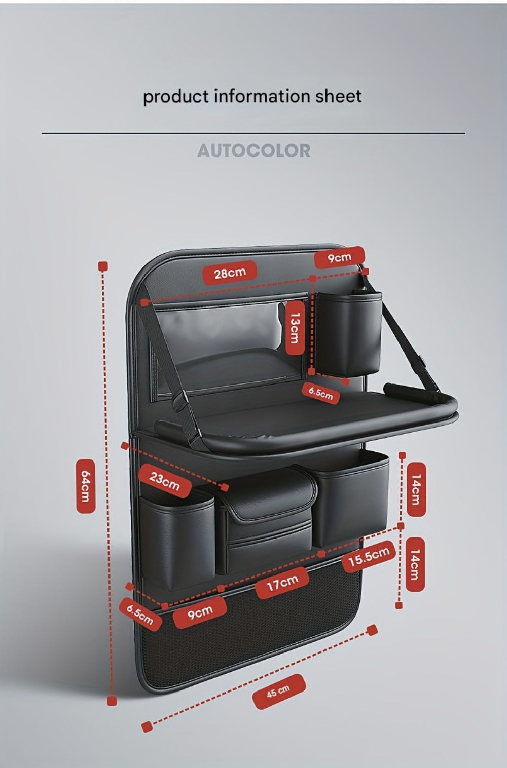 Car Backseat Organizer with Foldable Table Tray & Tablet Holder – PU Leather Seat Back Protector Kick Mat