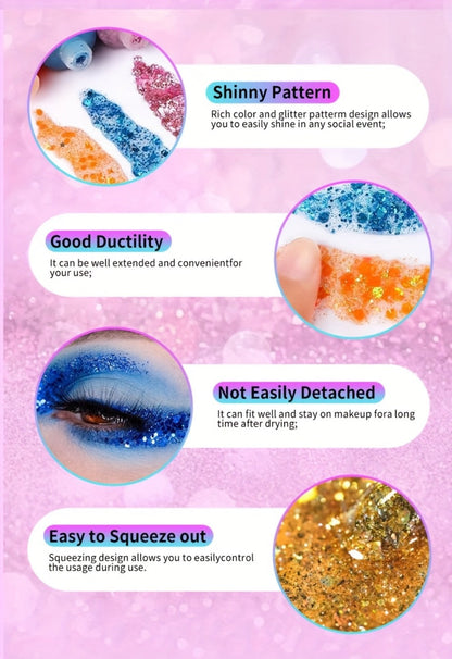 Holographic Glitter Gel Set 10 Colors Cosmetic Grade Face Body Makeup – Festival Rave Cosplay Anime