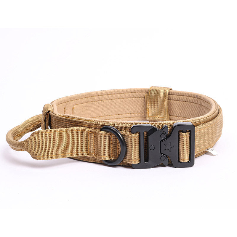 Wide Tactical Dog Collar with Grab Handle, Quick-Release Buckle and Patch Panel in M, L or XL