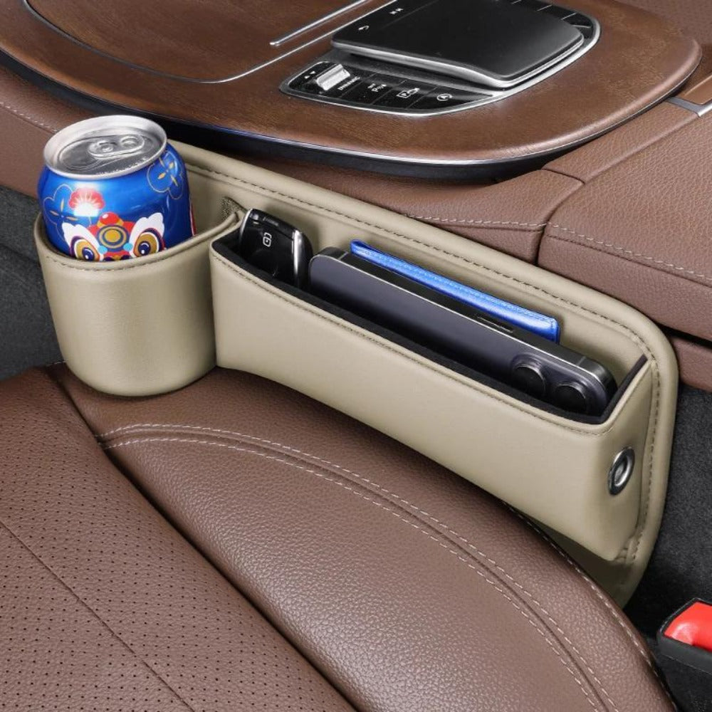 Seat-Gap Car Organizer with Cup Recess and Phone Storage in Four Color Pairs or Left-Side Black Pack