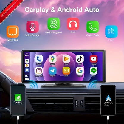 10.26 Inch Car Screen with Wireless CarPlay & Android Auto – Ultra HD Bluetooth Car Monitor, Dual Camera, Reversing Assist, Navigation