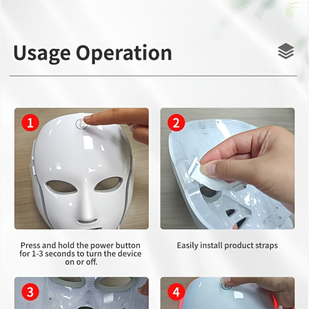 7-Color LED Light Therapy Facial Mask Device, Skincare Beauty Tool for Face & Neck, USB Rechargeable